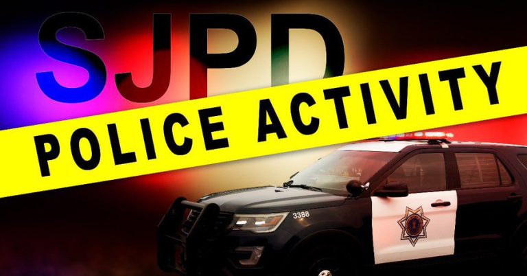 A San Jose police cruiser is shown beneath a graphic reading “SJPD Police Activity” in an image released by San Jose Police Media Relations.