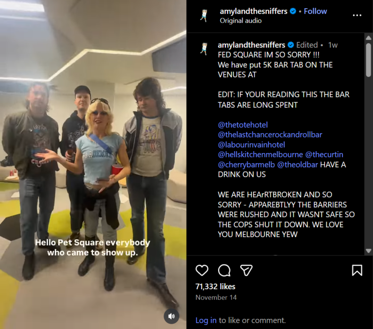 Amy Taylor speaks to fans in a video following the cancellation of their Melbourne show.