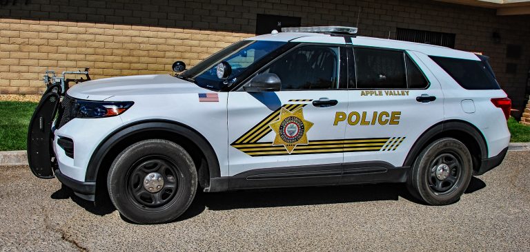This image shows a white San Bernardino County Sheriff-Coroner car.