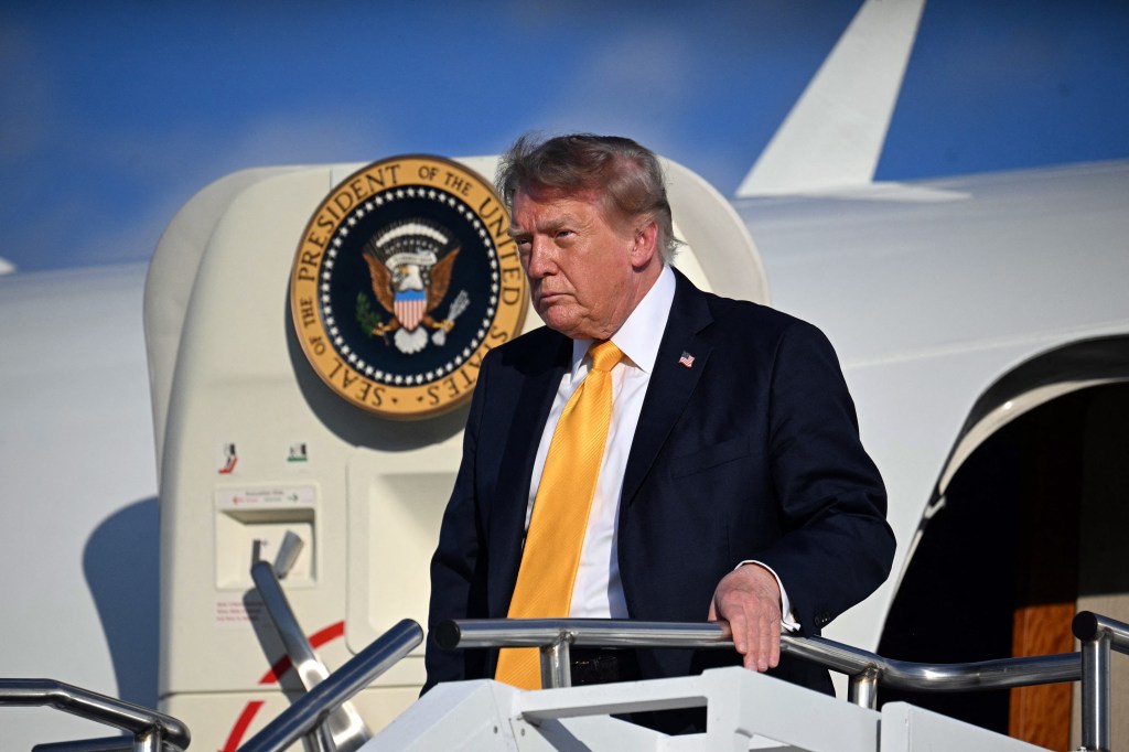US President Trump outside of the Behind Air Force One.